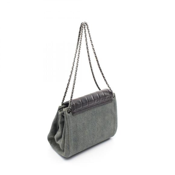 CHANEL chocolate bar Shoulder Bag lambskin sheep leather denim blue black - Picture 2 of 10